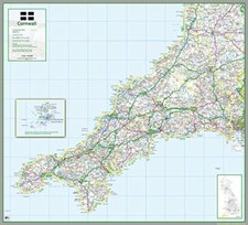 Cornwall UK County Wall Map - 116 x 128 cm 
