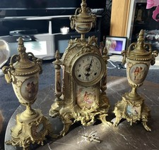 Italian Franz Hermle Lancini Garniture 3 Pcs Set- Porcelain Mantle Clock