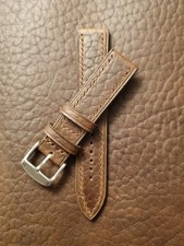 Horween Bison leather (brown) 20mm watch strap Handmade in UK