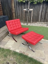 Barcelona Red Leather Chair And Footstool
