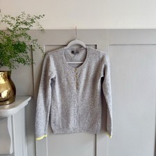 N.Peal Women's 100% Cashmere Jumper Size Small. Grey With Yellow Trim