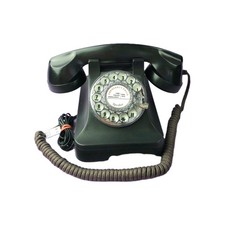 Black Retro 1940s Style Desk Phone Rotary Dial Brown Fabric Cord Untested