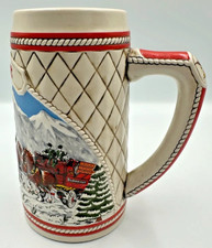 Budweiser Clydesdales Horses Holiday Stein 1985 Snowy Mountains Collectible