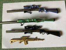 4 x NOVELTY BALLPOINT PENS with TORCH (RIFLES) FINE NIB