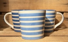 3 x China Pottery Blue and White Striped China Mugs - Stripes Pattern #OTR364