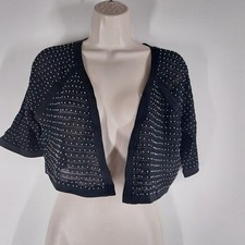 Coast Size L BLACK Bolero Cardigan Cover Up Open Front Beaded Cropped Rrp£75 