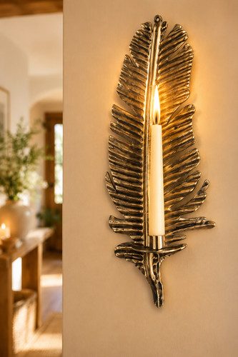 Gold feather wall candle - feather,