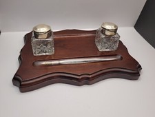 Silver & wood  Desk Tidy
