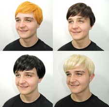 Mens Short Wig Fancy Dress Boy Band Costume 60s 70s 80s 90s Brown Ginger Blonde