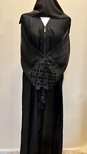 Dubai Front zip, lace sleeve Stone Work Black abaya jilbab with Belt &Scarf sz58