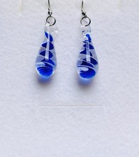 Stunning Cobalt Blue Italian Glass Drop Swirl Earrings