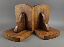 Wooden Oak Bookends, Art Deco Style, C. 1930s Vintage.
