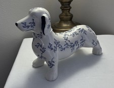 White & Blue Floral Dachshund