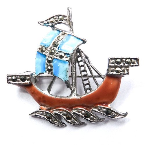 Vintage 1960s enamel marcasite - 1960s,