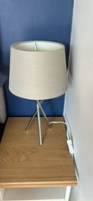 Tripod Table Lamp Polished Crome Tripod With Grey Shade & Bulb