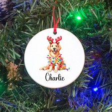 Personalised Golden Retriever Ceramic Christmas Tree Decoration Ornament