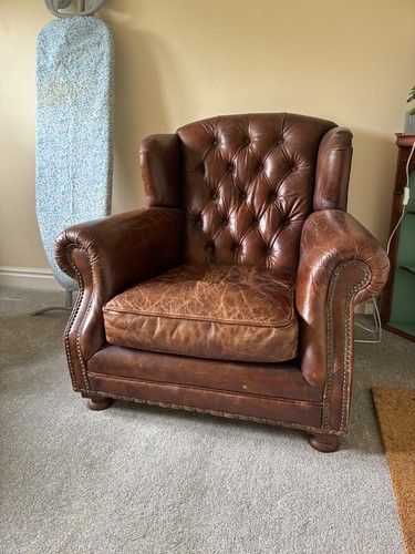 Leather armchair brown used - armchair,,