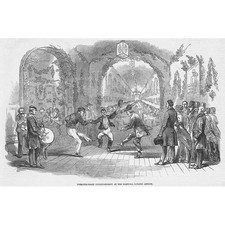 LONDON Twelfth Night Celebrations in Hanwell Lunatic Asylum - Antique Print 1848