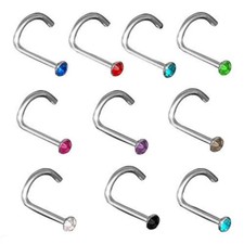 Surgical Steel Small Gem Crystal Screw Nose Stud - Choose Colour - UK SELLER