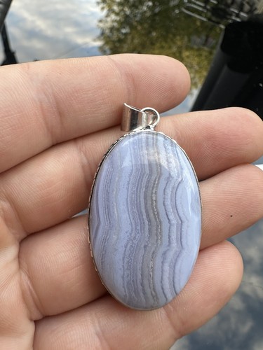 Large blue lace agate pendant - large,