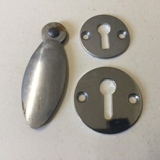 Three Metal Escutcheon Key Holes Chrome Plated Salvaged Reclaimed