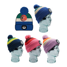 Kids Beanie Rechargeable Led Light Boys Girls Bobble Hat Safety
