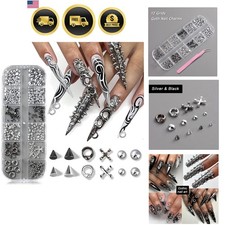 Goth Nail Charms 3D Triangle Spike Rivet Beads Metal Piercings for Nail Art