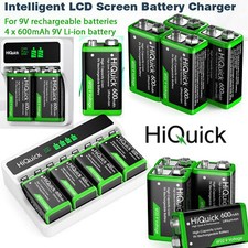 HiQuick 9V 600mAh 6F22 Li-ion Rechargeable Batteries 9Volt Battery USB Charger