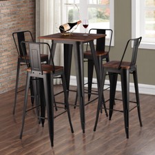 Set of 2 4 Steel Metal Industrial Bar Stool + Table Breakfast Kitchen Pub Option