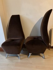 2 Brown Velvet Chairs Padded