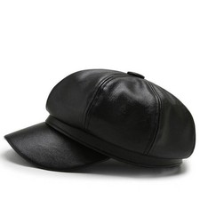 Winter Ladies Women Girls PU Leather Baker Boy Peaked Cap Newsboy Hat Vintage