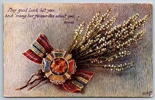 Scotland~Sprig O' Heather~Tartan Jewel Brooch~Burns Quote~Guid Luck Hit You~TUCK