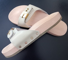 Dr Scholl's Pescura flat sandals mules wooden clogs sand colour UK size 2.5 - 3 