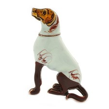 Vintage Inspired Pale Green/ Brown Enamel Dog Brooch In Gold Tone Metal - 60mm L