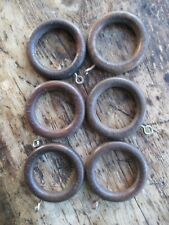 6 x Number Wooden Curtain Pole Rings 35mm inner diameter Vintage GC