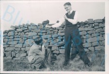 1940s Filey Suited Men at Dry stone wall Yorkshire countryside "musclebound"