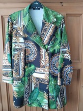 Statement Unusual Baroque/Leaf Print Coat Jacket Green, Gold 22/24 XXL NWOT 