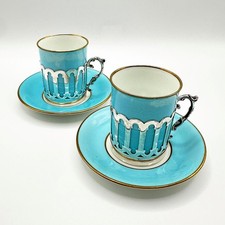PAIR ANTIQUE SILVER MOUNTED PORCELAIN DEMITASSE COFFEE CUPS SHEFFIELD 1914 DIXON