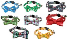 Festive Christmas Cat Collar with Bow Tie, Quick Release Safety Buckle & Bell UK