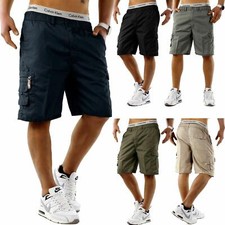Mens Cargo Combat Multi Pocket Elasticated Waist Size Plain Lightweight Shorts