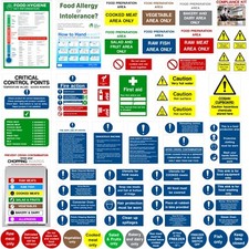 Kitchen safety signs set self