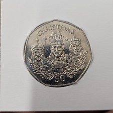 1988 Gibraltar 50p Fifty Pence Christmas Coin, Three Kings  In Capsule