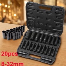 20pcs Deep Impact Socket Set 6 Point Metric 8 - 32mm 1/2 Inch Drive Heavy Duty Y
