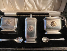 Vintage Hallmarked Silver/Copper Dandie Dinmont Terrier Dog boxed Cruet Salt set