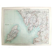 Antique Map 1898 - Isle of Man, Barrow, Lancaster, Windermere, Muncaster