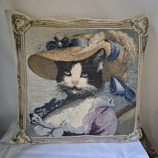 Vintage Black & White Cat 40 Cm Tapestry Style Cushion Cover  Feather Pad Irelan