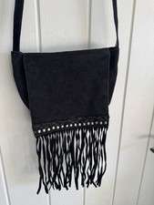 Black Suede Fringe Crossbody