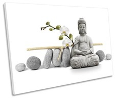 Buddha Monk Zen Stones Print CANVAS WALL ART Picture Grey