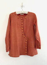 Fabindia Top Women's Embroidered Cotton Orange Buttoned Top VTG Size XL