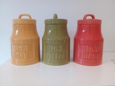 T&G Colour by Numbers No 1 2 3 Tea Coffee Sugar Jar 1970's Ceramic Vintage Retro